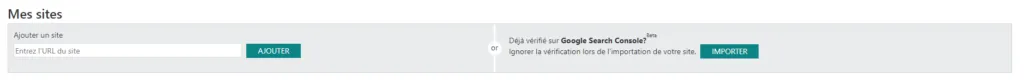 Bouton d'import dans Bing Webmaster Tools