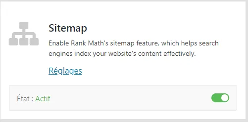 Tableau de bord Rank Math avec le module Sitemap