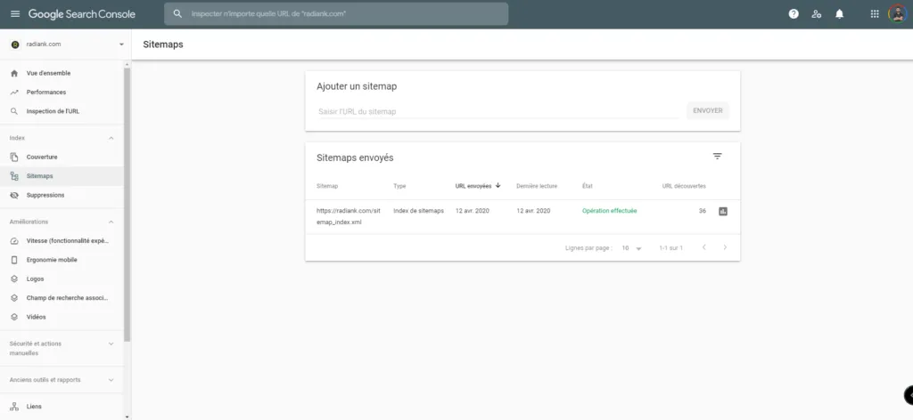 Confirmation de soumission du sitemap dans la Search Console