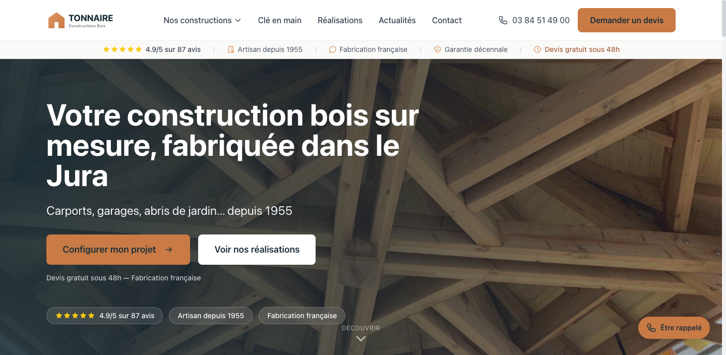 Capture d'écran du projet Tonnaire